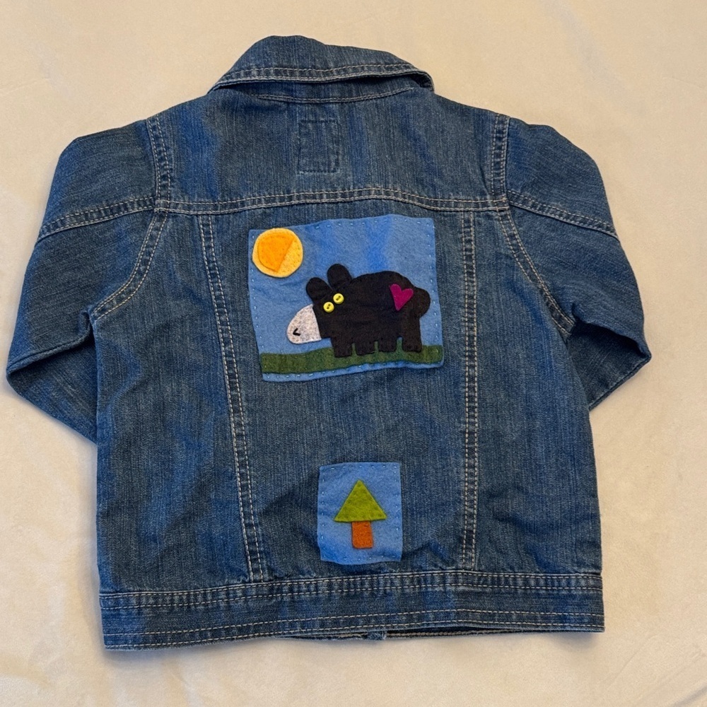 Handmade! Old Navy Kids Blue Denim Jacket with Fun Wool Felt Patches, sz 3T